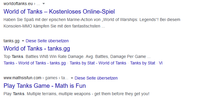 B2B SEO: Suchbeispiel Tanks