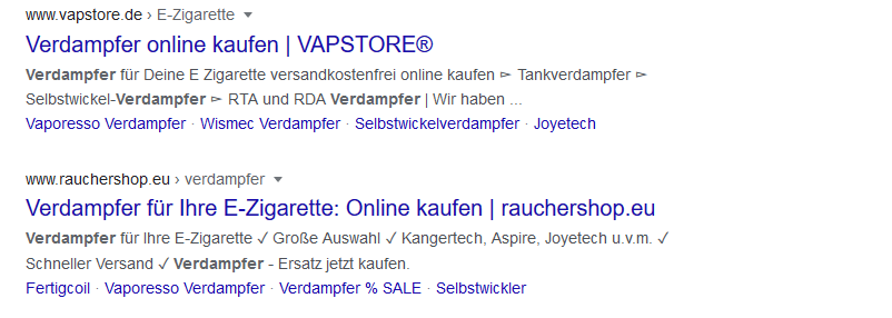 B2B SEO: Suchbeispiel Verdampfer